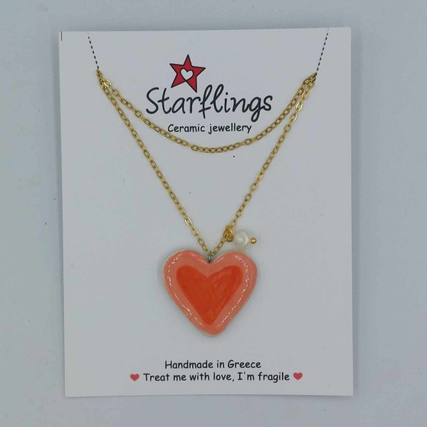 Δίχρωμη καρδιά - κεραμικό χειροποίητο περιδέραιο