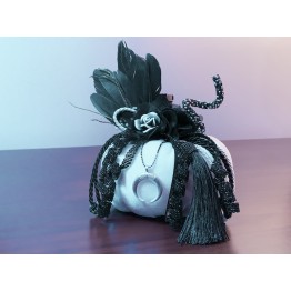 White velvet pumpkins with black, white and silver decoration